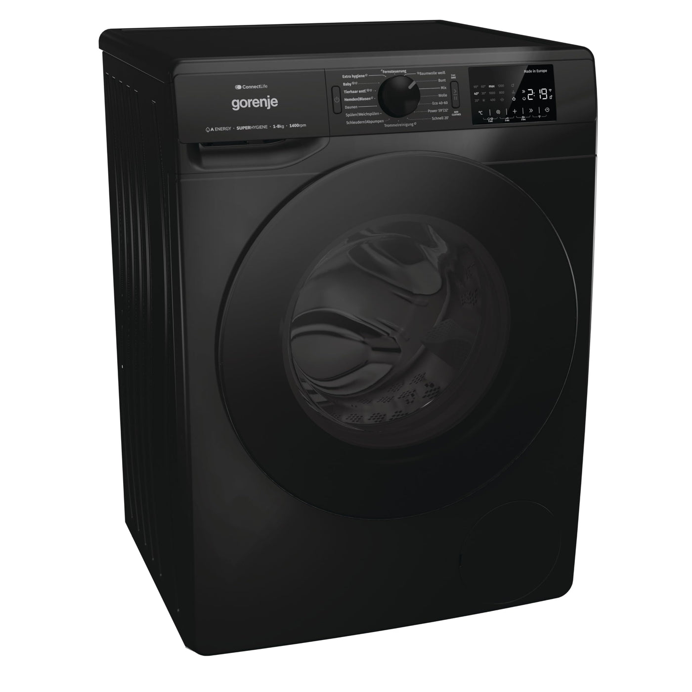 Gorenje WPNEI84A1DTSB Waschmaschine mit Dampffunktion/ConnectLife / 8Kg / 1400 U/min / 15 Programme/Totaler AquaStop/Wave Active Trommel/ExtraHygiene/PowerWash/Schnell Waschgang/EEK: A-10%