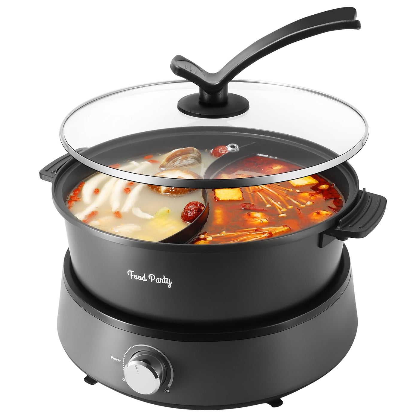 Food Party Hot Pot Elektrisch 4L Aktualisiert Hotpot Topf Doppelseitig Trennbarer Kochtopf 220V 1350W Electric Hot Pot Fondue für 6 Personen (Hot Pot mit Trennwand)