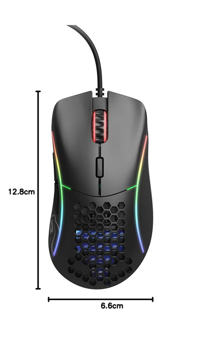 Glorious Gaming Model D Wired Gaming Mouse – superleichtes Wabendesign mit 68 g, RGB-Beleuchtung, ergonomisch, Pixart 3360 Sensor, Omron-Schaltern, PTFE-Füße, 6 Tasten – Mattschwarz