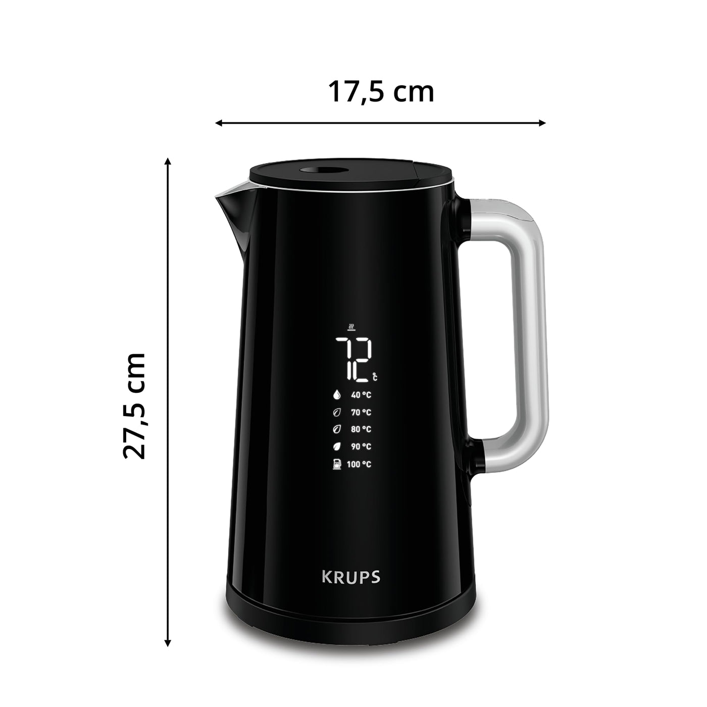 Krups Smart'n Light Wasserkocher, 5 Temperaturen, 1,7 Liter Fassungsvermögen, Innenleben aus Edelstahl, Doppelwandig, Schwarz, BW801810