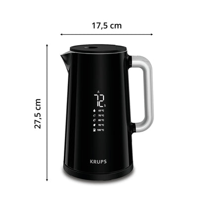 Krups Smart'n Light Wasserkocher, 5 Temperaturen, 1,7 Liter Fassungsvermögen, Innenleben aus Edelstahl, Doppelwandig, Schwarz, BW801810