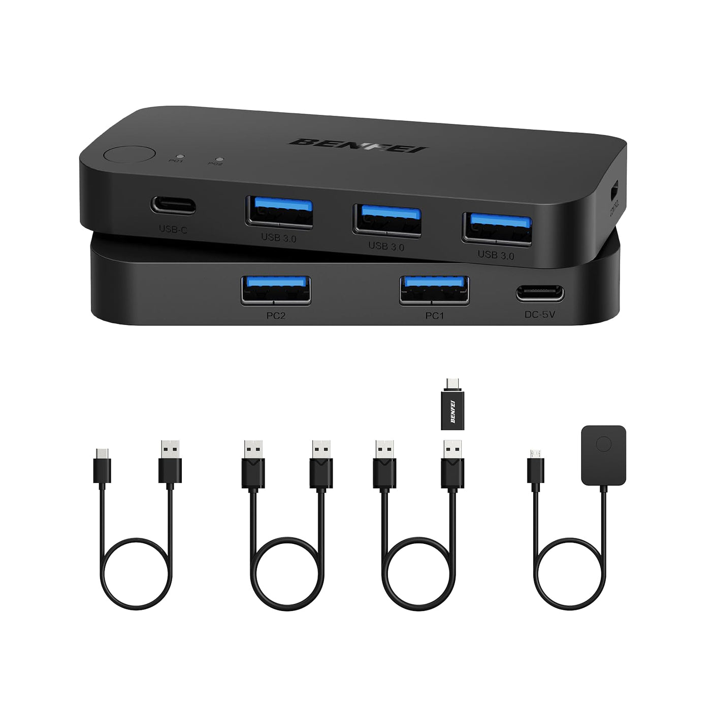 BENFEI USB 3.0 Switch, USB Switcher 2 Computer mit 1xUSB C Port und 3xUSB A Ports, 2 In 4 Out USB 3.0 Switcher mit Desktop-Kontroller, USB KVM Switch Selector kompatibel mit Windows Mac Linux