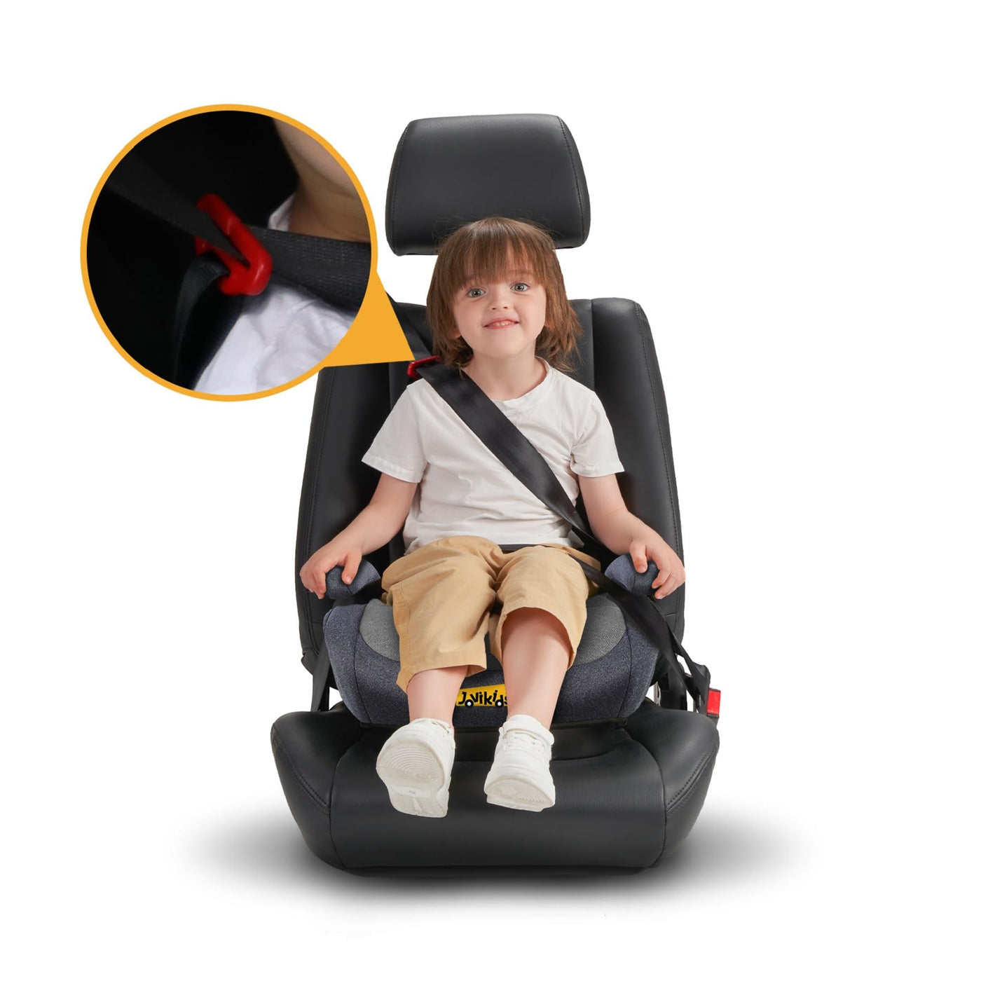 Jovikids Sitzerhöhung Auto Kinder ISOFIX, ECE R129 Kindersitzerhöhung 125-150cm, Verdickter Stoffbezug & Isofix Einführhilfe, Leicht Waschbar