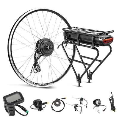 YOSE POWER Ebike Kit 36V250W 28" Frontmotor Fahrrad E-Bike Hub Umbausatz Integrierte Controller mit 36V 13Ah Gepäckträger Akku für 28" Scheibenbremse V-Brake Hinterrad Bike