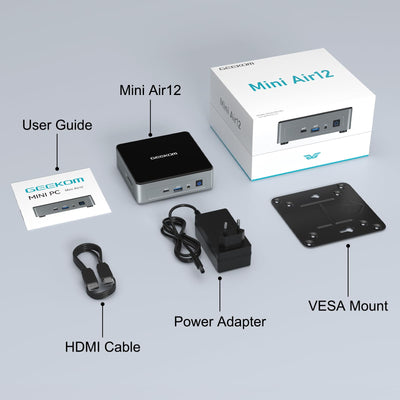 GEEKOM Mini PC, Mini Air12 Mini Desktop PC mit Intel Alder Lake N100(bis zu 3,4GHz), 16GB DDR5 NUC PC 512G SSD Windows 11 Pro Computer, Unterstützung 4K UHD, VESA，WiFi 6, BT 5.2, HDMI