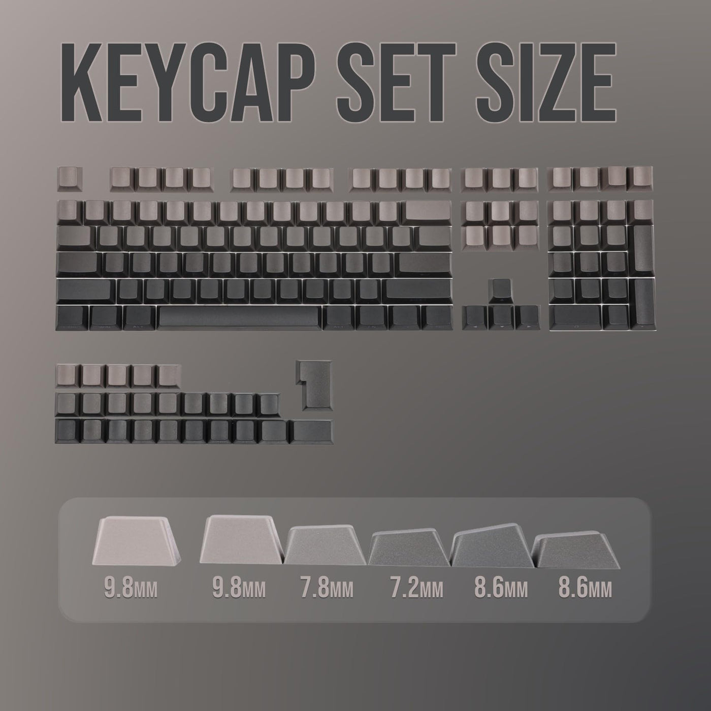 EPOMAKER Ombre Tastenkappen mit 133 Tasten. Seitlich Bedruckte, durchscheinende Tastenkappen im Kirschprofil, Double-Shot PBT. für Mechanische Tastatur, QWERTY ISO (Smoky Grey, Cherry Profile)