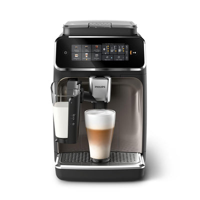 PHILIPS 3300 Series Kaffeevollautomat - 6 Getränke, Modernes Farb-Touchscreen-Display, LatteGo-Milchsystem, SilentBrew, 100% Keramikmahlwerk, AquaClean Filter. Schwarzchrom (EP3347/90)