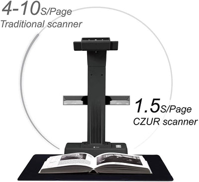 CZUR ET18 Pro Professioneller Buchscanner mit LED Fülllicht, OCR Dokumentenscanner 18 Megapixel Dokumentenkamera Visualizer für Windows und macOS mit Laser Verflachungstechnologie, bis zu A3