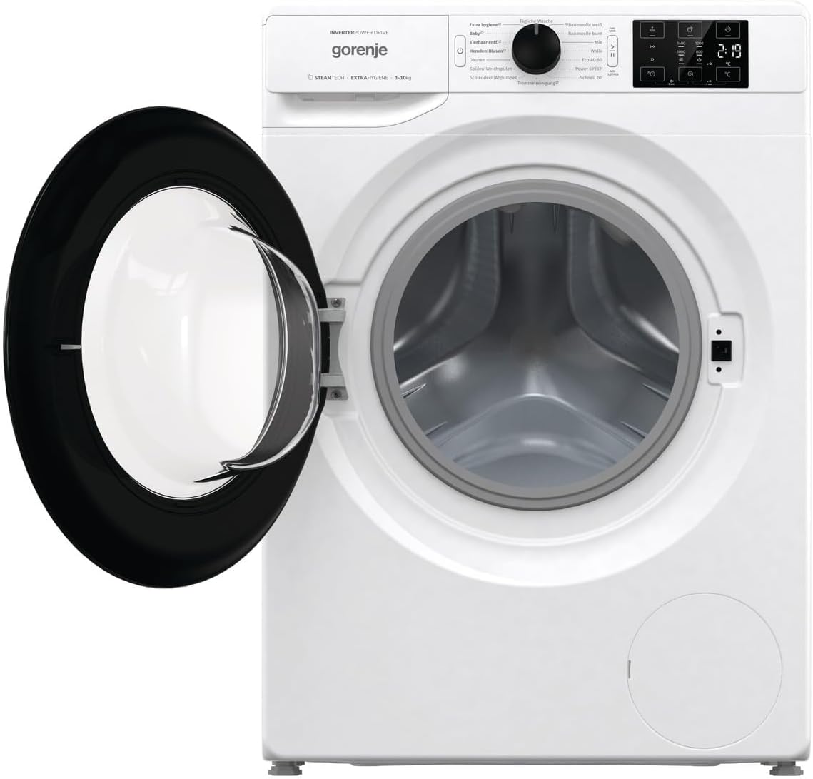 Gorenje W2AM 14 AP Waschmaschine mit 10 kg Fassungsvermögen, Made in Europe, 16 Programme, SteamTech, AquaStop, Kindersicherung, StopAdd Go, Daunenwäsche, weiß