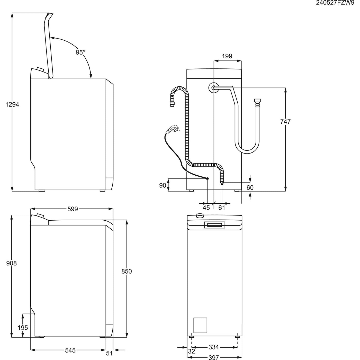 AEG LTR6N40270 Waschmaschine Toplader – Serie 6000 ProSense: Mengenautomatik – 7 kg – Wasserstoppschlauch – Inverter Motor – EEKL B – Startzeitvorwahl – Leise – 1200 U/min