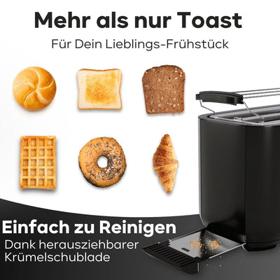 Clatronic Toaster 4 Scheiben | Toaster mit Brötchenaufsatz | Langschlitztoaster mit Auftau-/Aufwärm-/Schnellstoppfunktion | Toaster schwarz auch für Toastbrötchen & Fertigwaffeln | TA 3802 schwarz