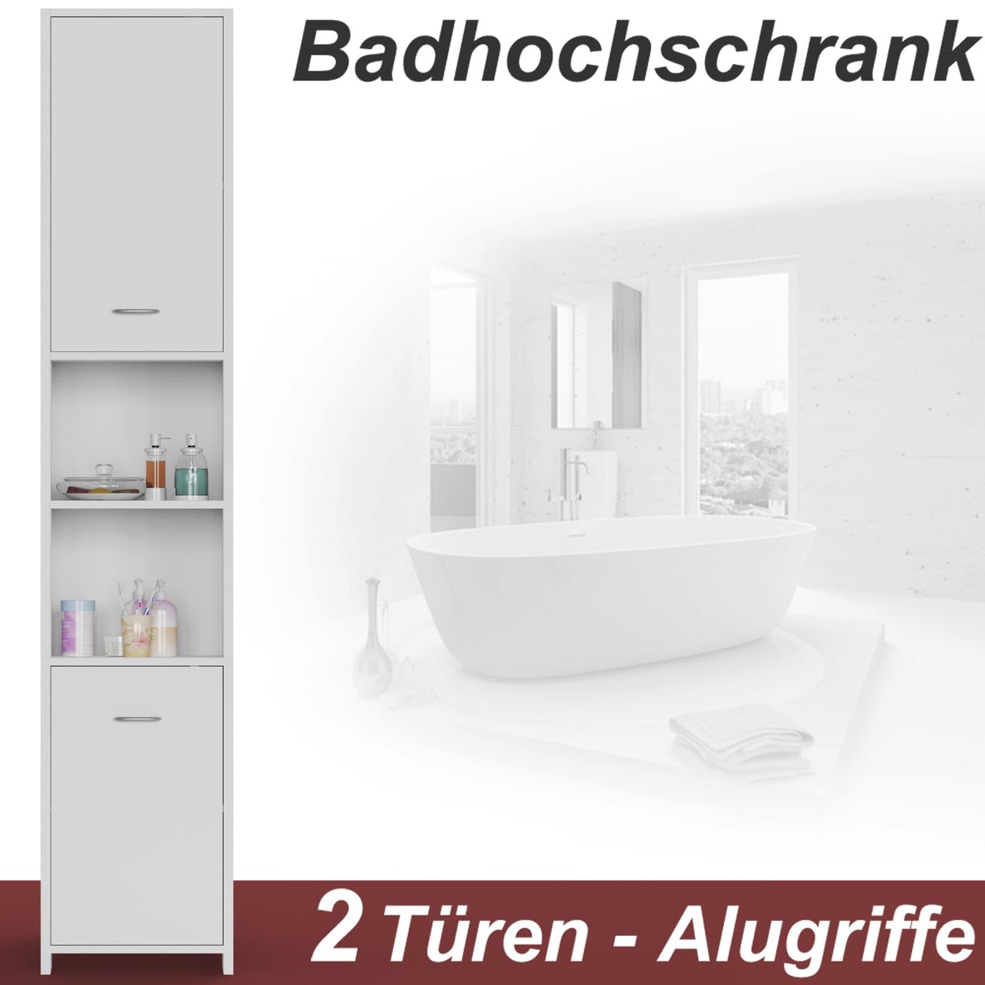 Casaria® Badezimmerschrank 30cm breit Hochschrank 6 Fächer verstellbar 2 Türen mit Magnetverschluss stehend Bad Regal Badmöbel schmal Holz Weiß