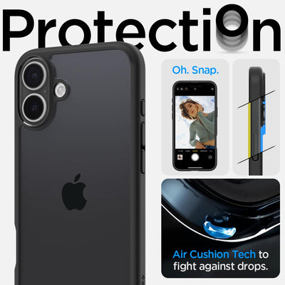 Spigen für iPhone 16 Plus Hülle [Anti-Yellowing] Ultra Hybrid Case Handyhülle Schutzhülle Cover Transparent Durchsichtig Dünn Slim -Schwarz