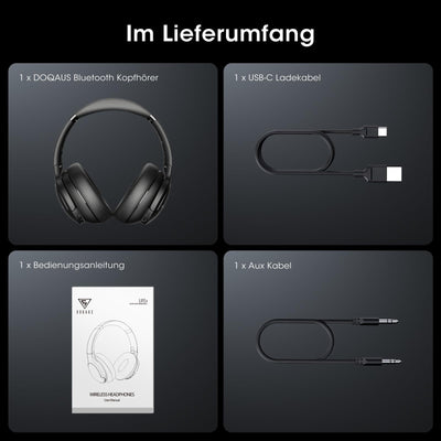 DOQAUS Bluetooth Kopfhörer Over-Ear [Bis zu 90 Std] Kopfhörer Kabellos Bluetooth mit 3 EQ-Modi, HiFi-Stereo Faltbares Bluetooth 5.3 Wireless Headphones für Reisen/Büro/Handy/PC-Schwarz