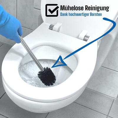 Daloual - 3 x Ersatz WC-Bürstenkopf Schwarz Ø ca. 6,5 cm + 1 x Edelstahl-Griff 26,5 cm - Toiletten-Bürste - Klo-Bürste - WC-Besen - austauschbar - modernes Design - hochwertig - langlebig