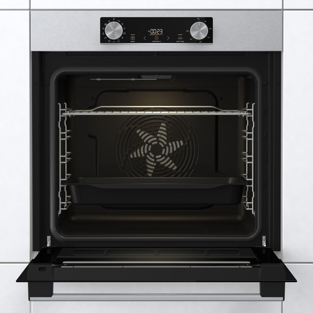 Gorenje BOP6737E02XK Einbaubackofen, 77 Liter, 60CM, Heißluft, EcoClean-Email, Air Fry, Aushängbare Glas-Backofentür, Fast Pre-heat, PyroClean, Abnehmbare Glastür, Max. Ofentemperatur 300 °C