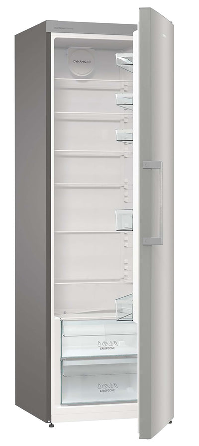 Gorenje R 619 EES5 Kühlschrank / 185cm / Umluft-Kühlsystem/Schnellkühlfunktion/Kühlteil 398 Liter/Inox Look, Silber