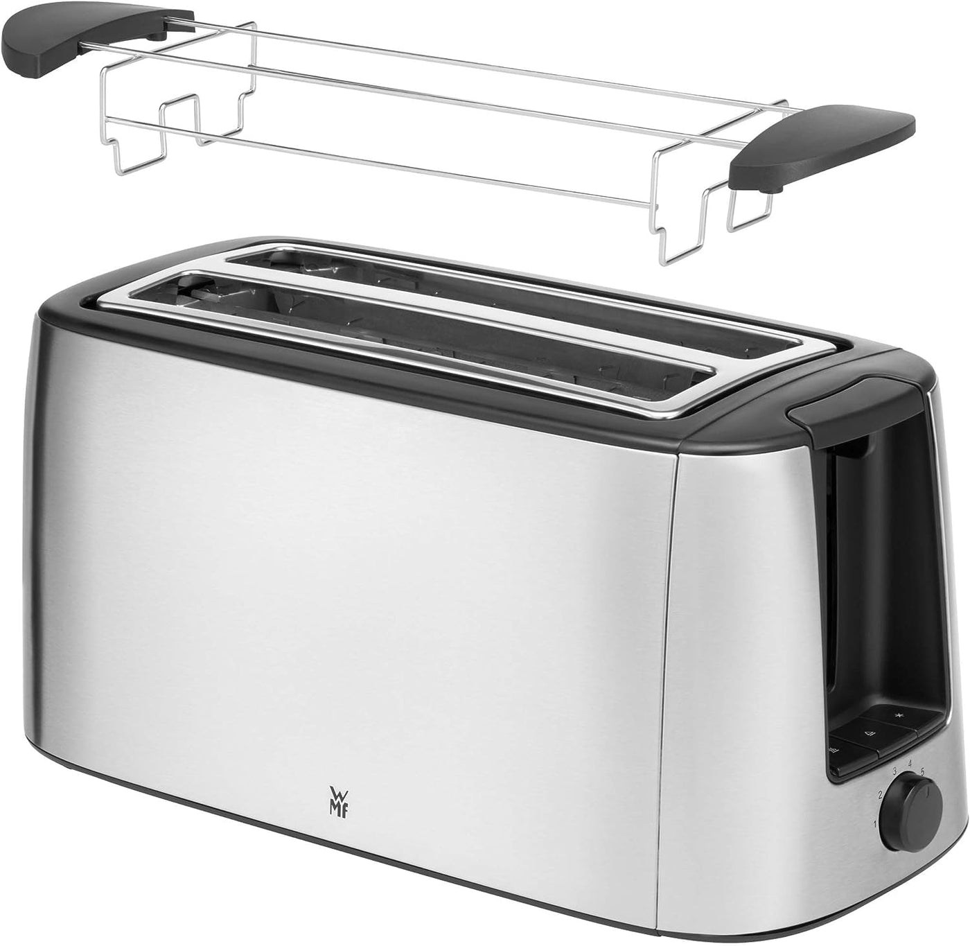 WMF Bueno Pro Toaster Langschlitz 4 Scheiben mit Brötchenaufsatz, XXL Toast, Aufknusper-Funktion, 6 Bräunungsstufen, 1550W, Toaster edelstahl matt