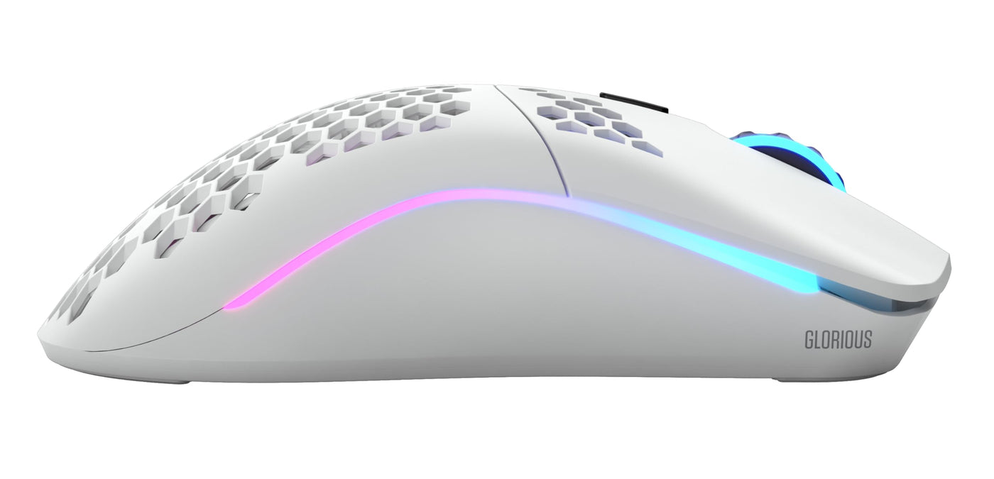 Glorious Gaming Model O Wireless Gaming Mouse – Superleichte 69 g, Wabendesign, RGB-Beleuchtung, beidhändig, verzögerungsfreier 2,4-GHz-Funk, bis zu 71 Stunden Akku – Mattweiß