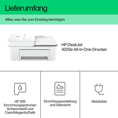 Imprimante multifonction HP DeskJet 4220e, 10€ de remise, 3 mois d'impression gratuite avec HP Instant Ink, Imprimante, Copieur, Scanner, Fax mobile, WLAN, Chargeur automatique de documents, Blanc