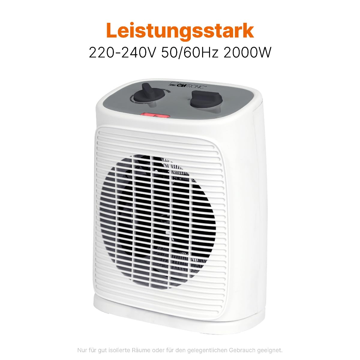 Clatronic® Heizlüfter inkl. Ventilatorfunktion | elektrische Heizung mit stufenlosem regelbarem Thermostat und 2 Heizstufen | Heizstrahler oszillierend | Heizgerät für Bad, Küche, Garage | HL 3800