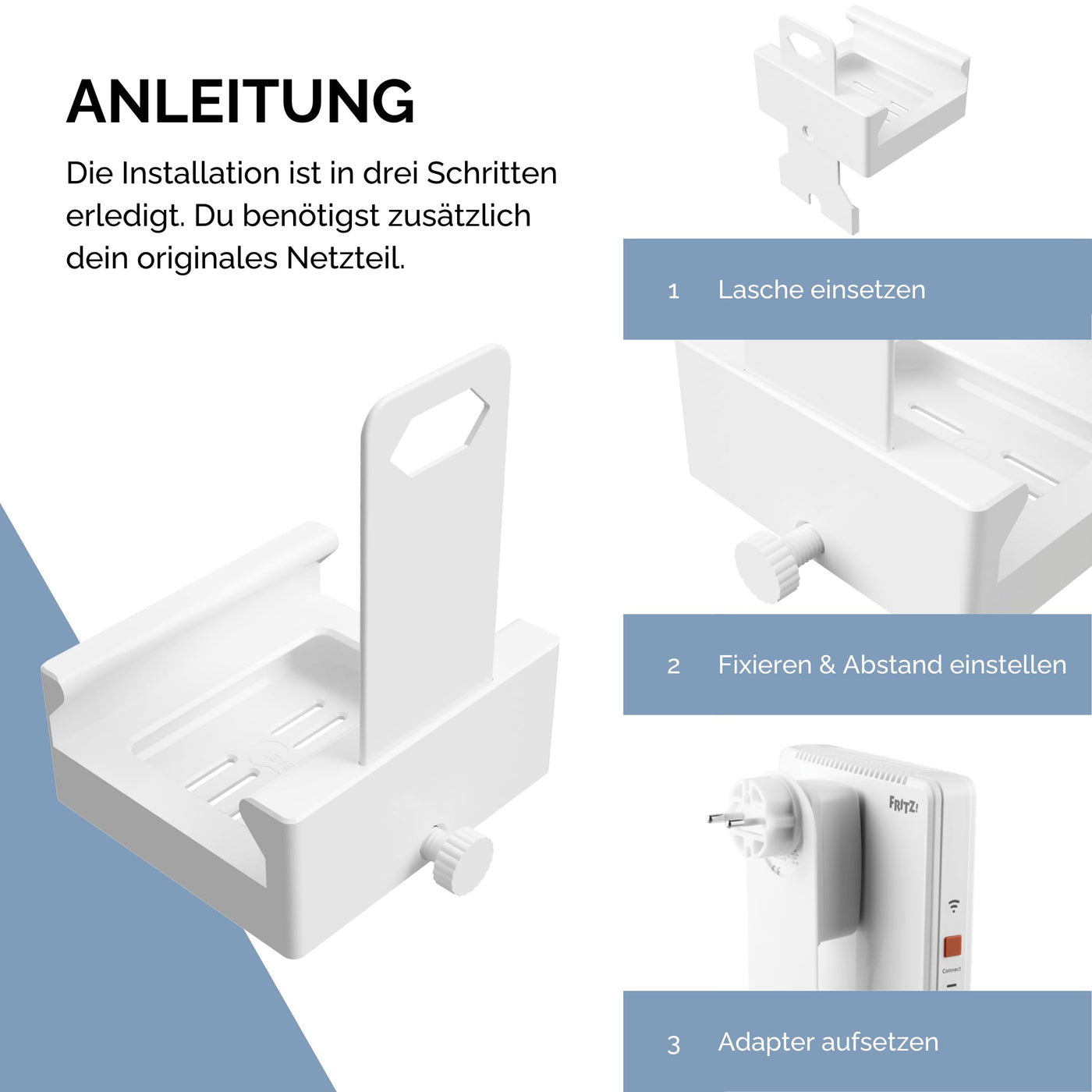 Cleverstation Repeater Wandhalterung Steckdose - für Fritz Repeater 6000 & Repeater 3000 & 3000AX, Steckdosenhalterung, AVM Repeater Zubehör, Internet Verstärker Halterung, Verstärker Steckdose Halter