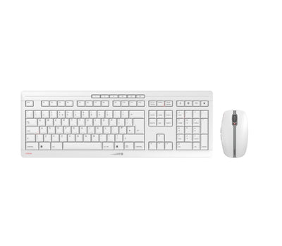 CHERRY STREAM DESKTOP RECHARGE, Kabelloses Tastatur-Maus-Set, UK-Layout (QWERTY), 2,4 GHz Funk, Leiser Tastenanschlag, Wiederaufladbar, Weiß-Grau