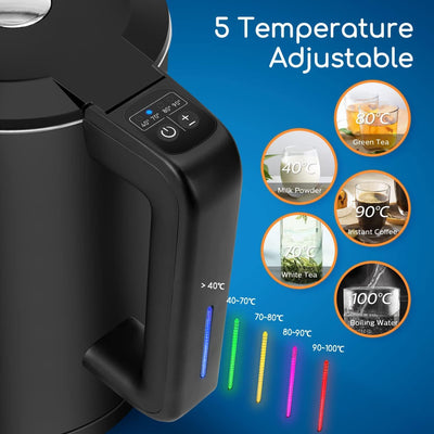 Aigostar - Smart Wasserkocher mit Temperatureinstellung 40°C-100°C, WiFi Steuerung Kompatibel zu Alexa, 1,7 L Edelstahl Doppelwand Cool Touch, Leise & Kabellos, Warmhaltefunktion, Schwarz