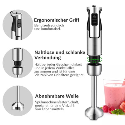 Lehmann Chowmei Stabmixer Set 1200 W | Pürierstab mit Turbofunktion und Geschwindigkeitsregelung | Elektrische Multifunktions Hand Blender | inkl. 6-teiliges Zubehör Set