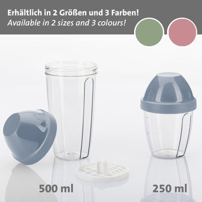 Westmark Schüttelbecher – Dressingshaker mit herausnehmbarer Mixscheibe, Fassungsvermögen: 0,25 l, Höhe: 12,8 cm, Kunststoff, BPA-freier Mixbecher (Klar/Blau)