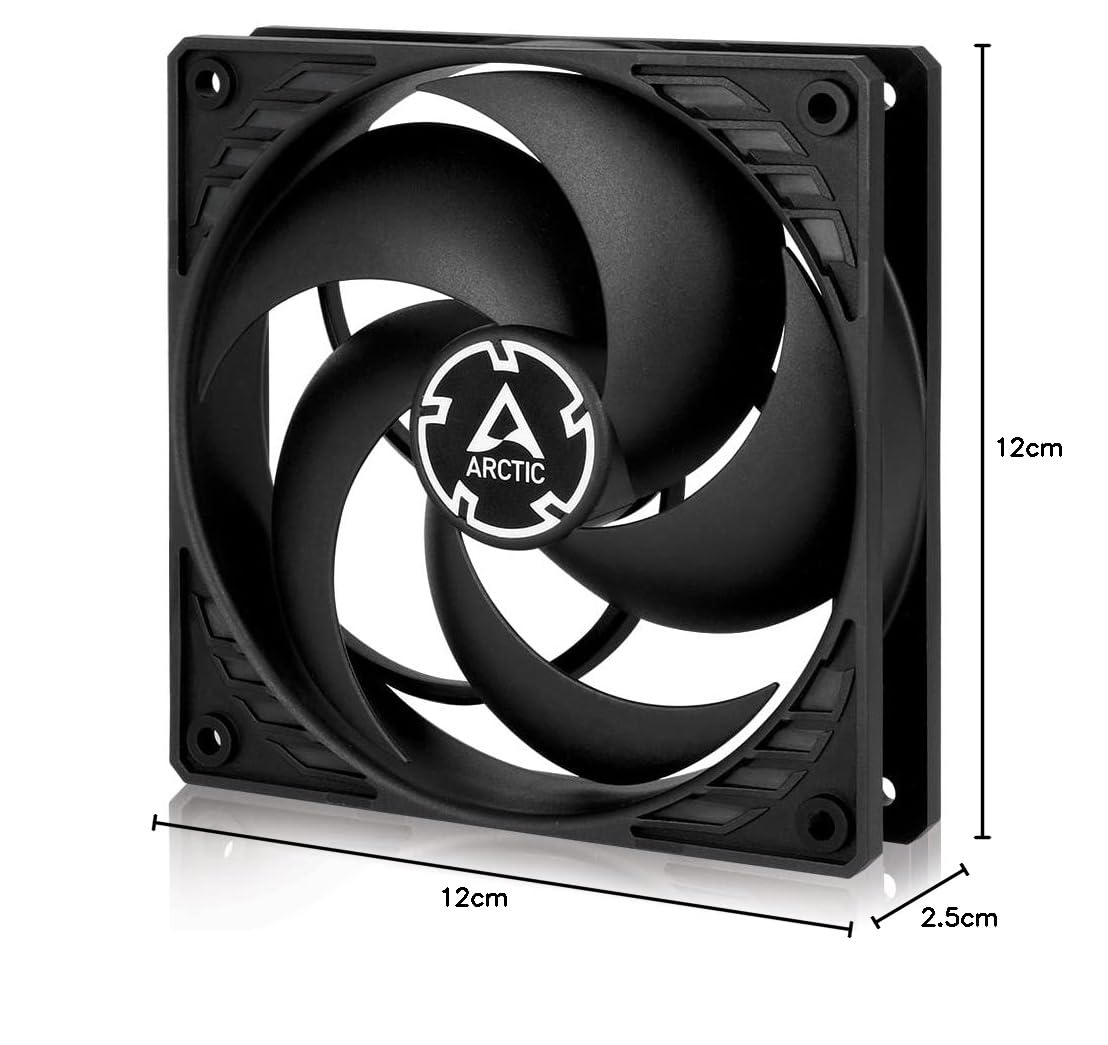 ARCTIC P12 PWM - PC Lüfter, 120 mm PWM Gehäuselüfter optimiert für statischen Druck, Case Fan, PWM-Signal reguliert Lüfterdrehzahl, 200-1800 RPM (0 RPM <5%) - Schwarz