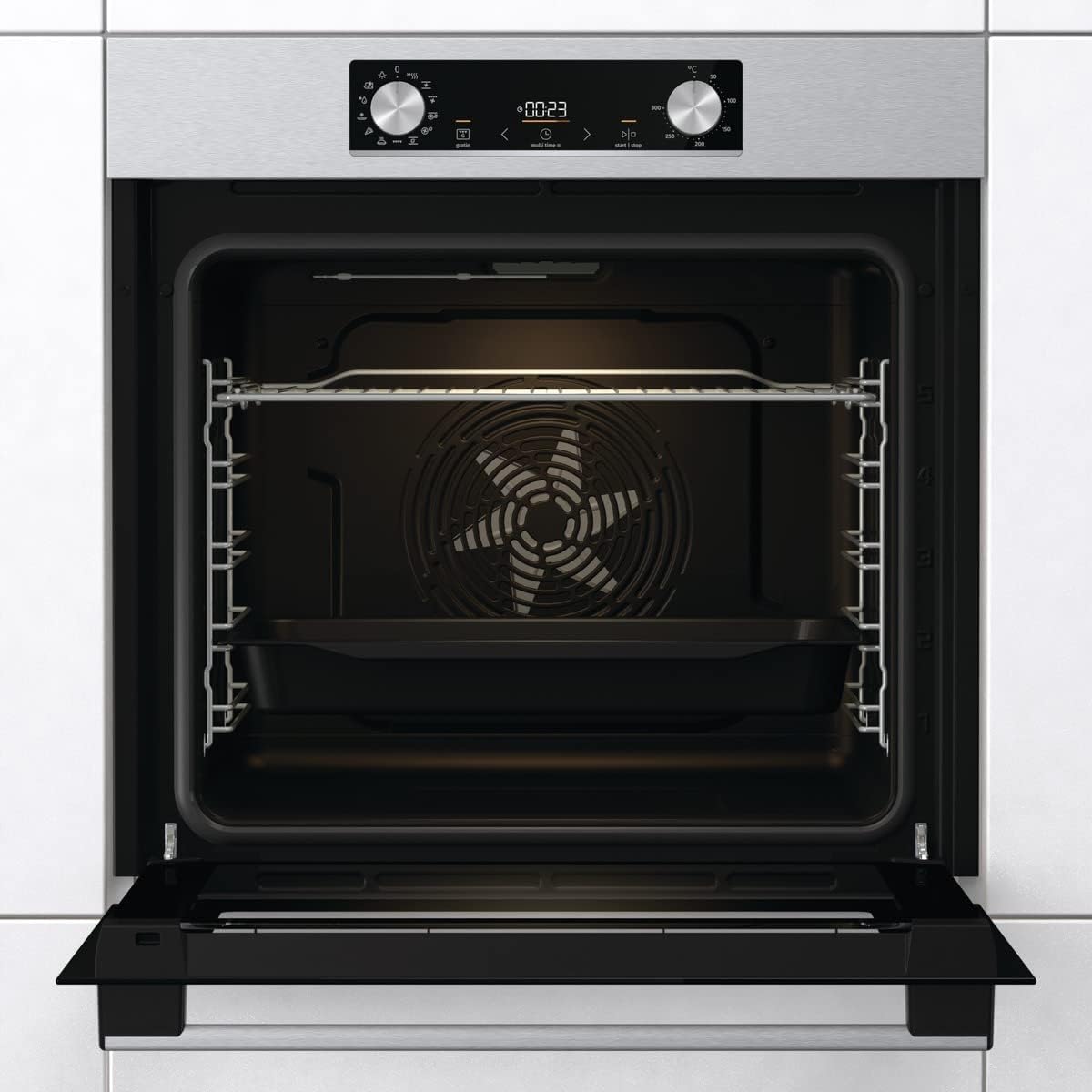 Gorenje OptiBake BOS 6737 E02X Einbau-Backofen / 77L / AquaClean/Heißluft/ExtraSteam/AirFry/PerfectGrill/Pizzamode 300°C/Edelstahl, Inox