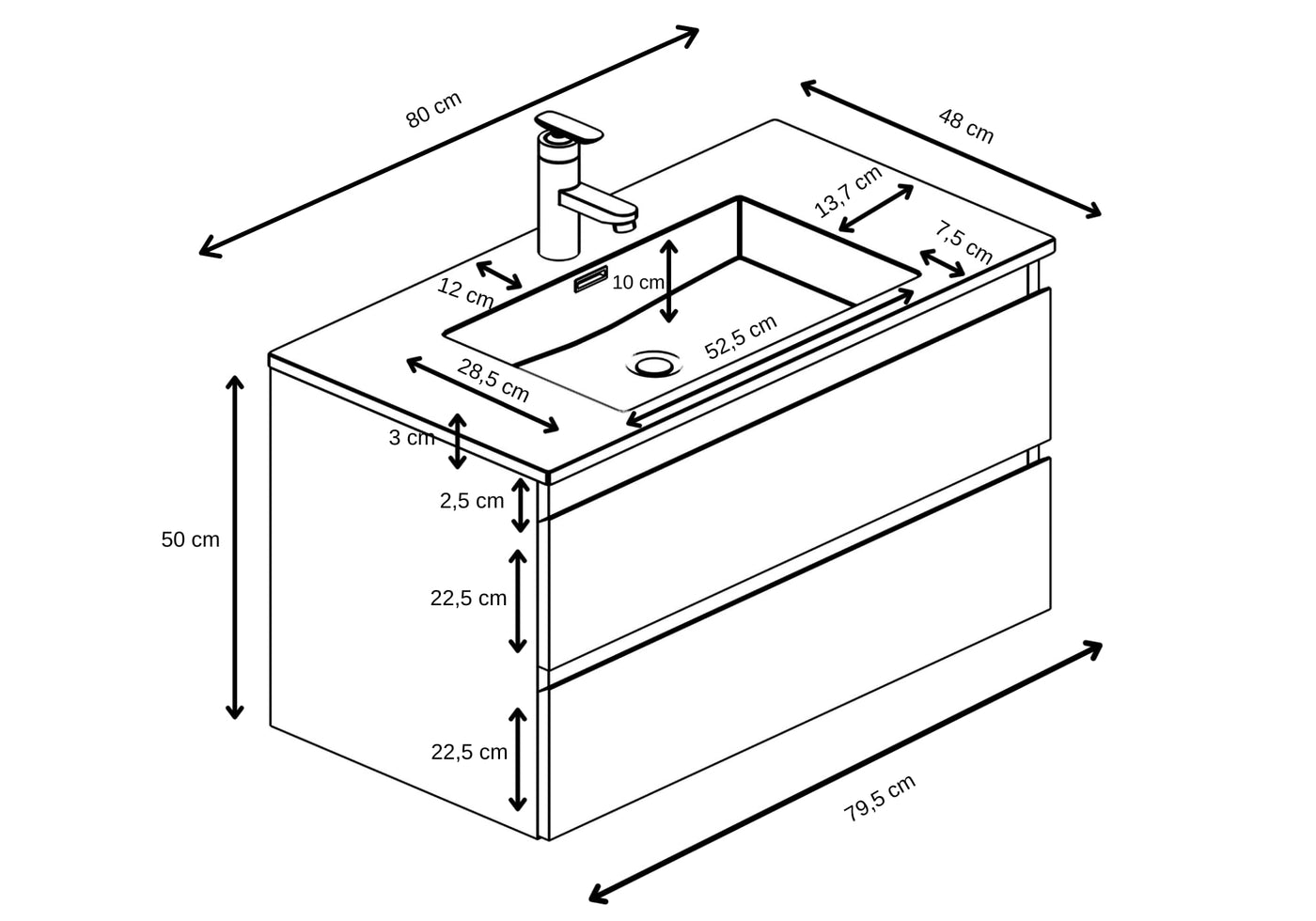 Badezimmer Badmöbel Set Angela 80cm - Eiche - Unterschrank Schrank Waschbecken Waschtisch