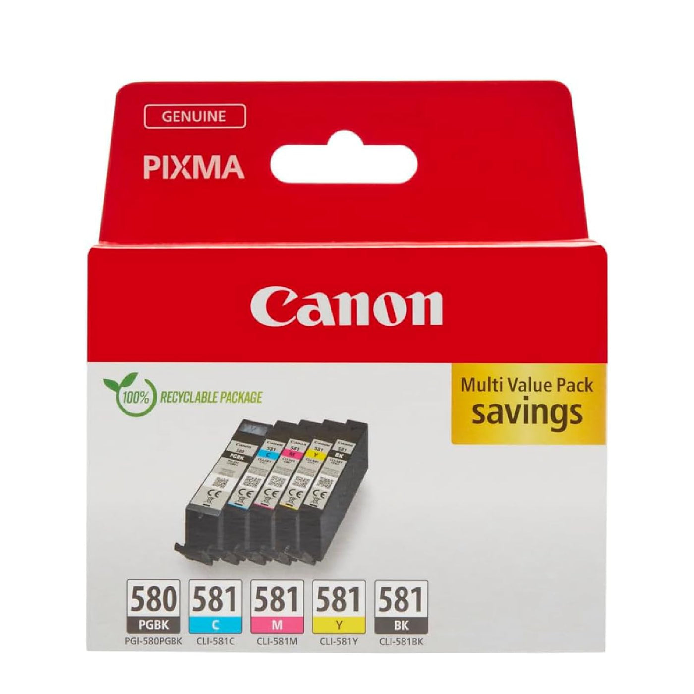 Canon Tinten-Multipack - PGI-580/CLI-581 Original Drucker-Tintenpatronen 5er-Pack (1 x Schwarz, 1 x Cyan, 1 x Magenta, 1 x Gelb & 1 x Schwarz) - Kompatibel PIXMA Druckern