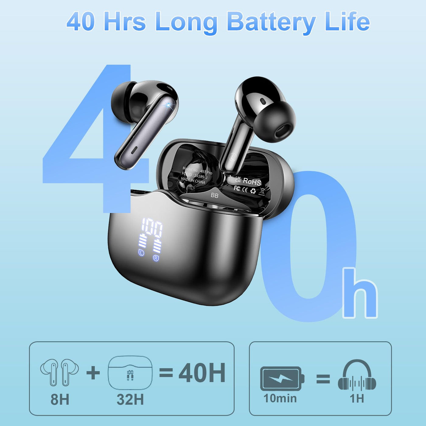 Bluetooth Kopfhörer, Kopfhörer Kabellos Bluetooth 5.3 In Ear Kopfhörer mit 4 ENC Noise Cancelling Mic, Kabellose Kopfhörer Tiefer Bass Wireless Earbuds 40Std, IP7 Wasserdicht Ohrhörer LED Anzeige