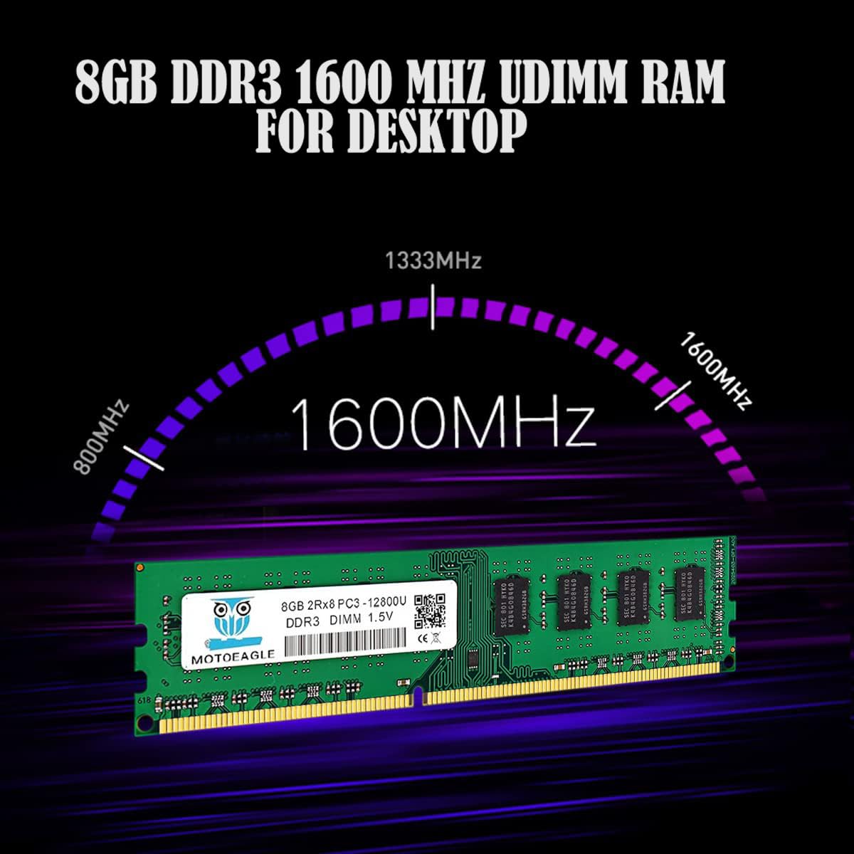 8GB 2Rx8 PC3 12800U RAM DIMM DDR3 1600Mhz Arbeitsspeicher Desktop Non-ECC 1,5V CL11 240-Pin PC3 1600 DDR3 12800 UDIMM