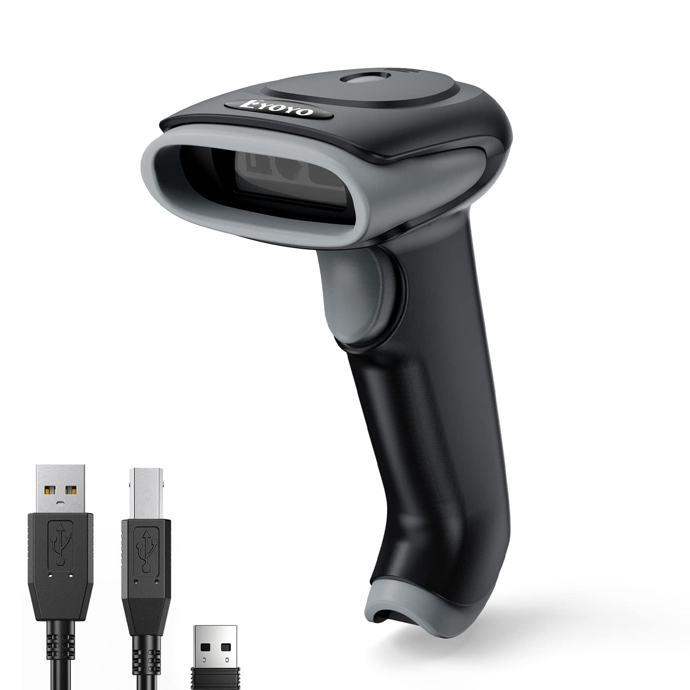 Eyoyo Bluetooth Barcode Scanner Kabellos, Handheld 1D 2D QR Code Scanner, 3 in 1 Verbindungsart USB Kabel & 2.4G Wireless Barcodescanner für Tablets, iPad Android, iOS, Phone oder PC(EY-034 Grau)