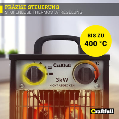 Craftfull elektrischer Heizlüfter Bauheizer HL200 | 𝟑 𝐉𝐀𝐇𝐑𝐄 𝐆𝐀𝐑𝐀𝐍𝐓𝐈𝐄 - 3000 Watt - Elektroheizer - Heizgerät elektrisch - Elektroheizung - Elektroheizkörper - Bis 30 m² (3000 Watt)