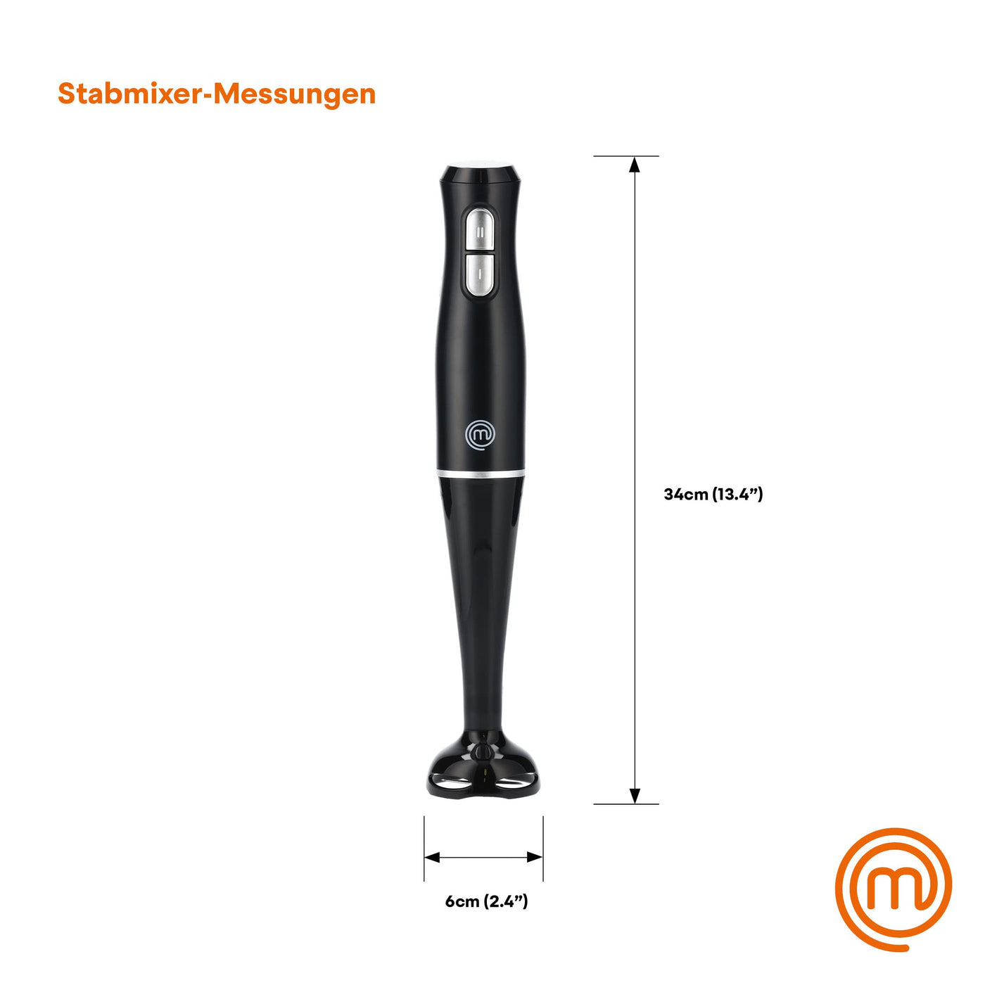 MasterChef Stabmixer, Pürierstab mit Spritzschutz, Zauberstab Küchengerät, Elektrische Mixstab Hand Blender mit 2 Geschwindigkeiten, Eintauchfunktion, Spülmaschinenfeste Komponenten, 200W, Schwarz