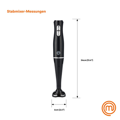 MasterChef Stabmixer, Pürierstab mit Spritzschutz, Zauberstab Küchengerät, Elektrische Mixstab Hand Blender mit 2 Geschwindigkeiten, Eintauchfunktion, Spülmaschinenfeste Komponenten, 200W, Schwarz