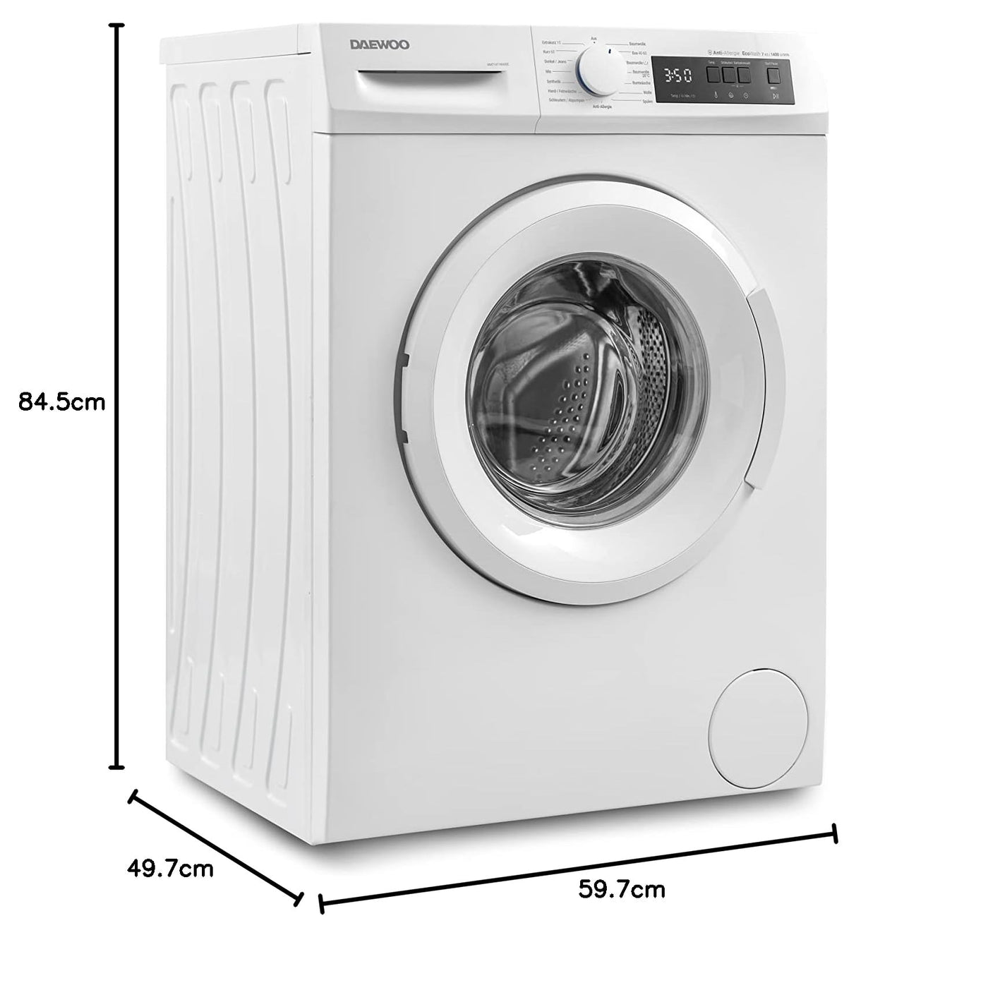 Daewoo WM714T1WA0DE Waschmaschine Frontlader, 7 kg, 1400 U/min/Advanced Inverter Motor, 15 Programme inkl. 15 min Kurzprogramm, AquaStop, Weiß