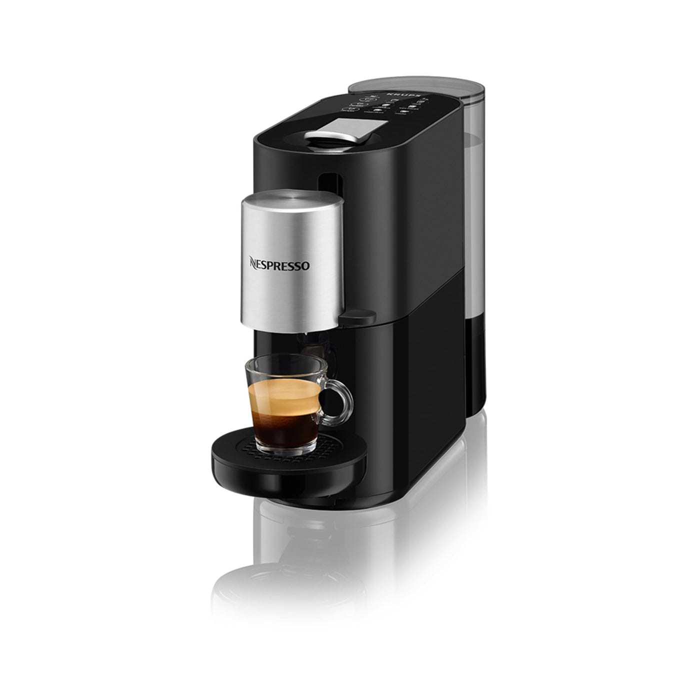 Krups XN8908 Nespresso Atelier Kaffeemaschine mit Milchaufschäumer | 1 L Wassertank | inkl. Glastasse+Kapseln | 19bar Druck | schwarz/ silber