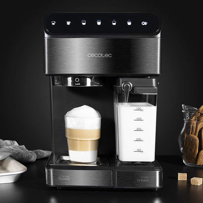 Cecotec Halbautomatische Espressomaschine Power Instant-ccino 20 Touch Serie Nera. 1350 W, 20 Bar Druck, 500 ml Milchtank, Touch-Steuerung, 1,4 Liter Wassertank, Edelstahl-Finish