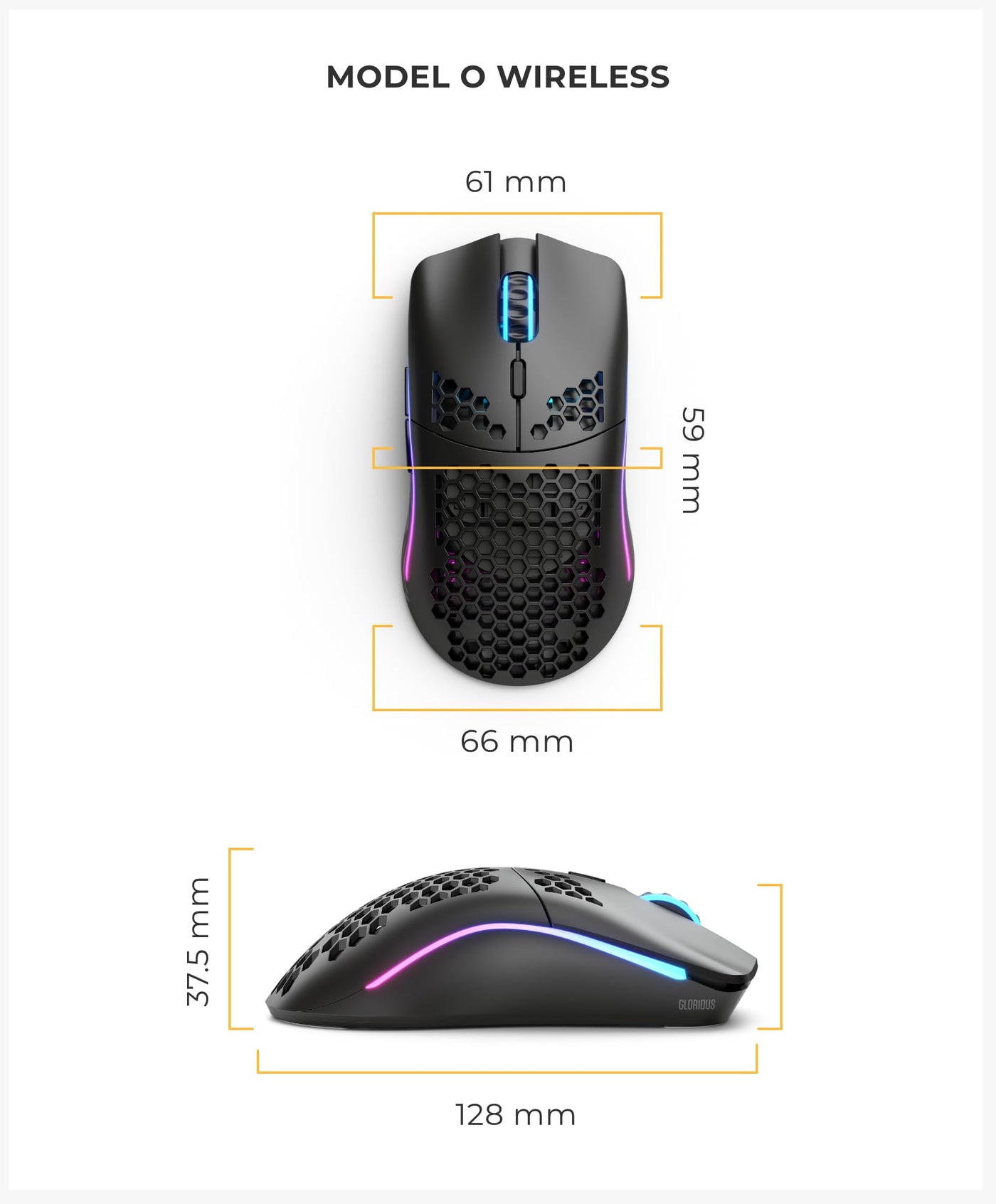 Glorious Gaming Model O Wireless Gaming Mouse – Superleichte 69 g, Wabendesign, RGB-Beleuchtung, beidhändig, verzögerungsfreier 2,4-GHz-Funk, bis zu 71 Stunden Akku – Mattschwarz