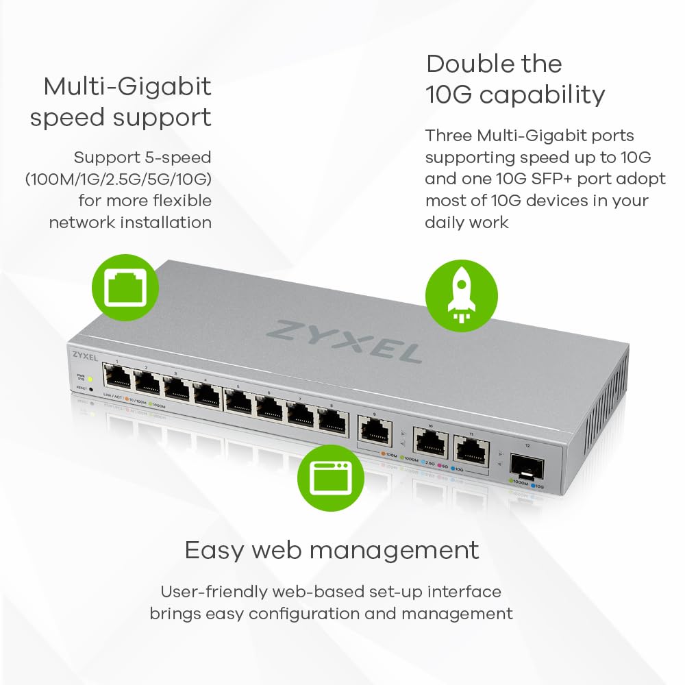 Zyxel Web-Managed Multi-Gigabit Switch mit 12 Ports, Davon 3 mit 10G und 1 mit 10G SFP+ [XGS1250-12]