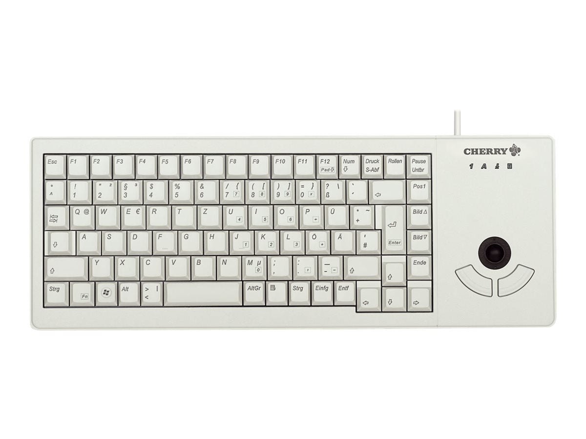 CHERRY G84-5400 XS, Kompakttastatur mit Integriertem Trackball, Deutsches Layout (QWERTZ), Platzsparend & Leicht, 20 Mio. Tastenbetätigungen, Weiß