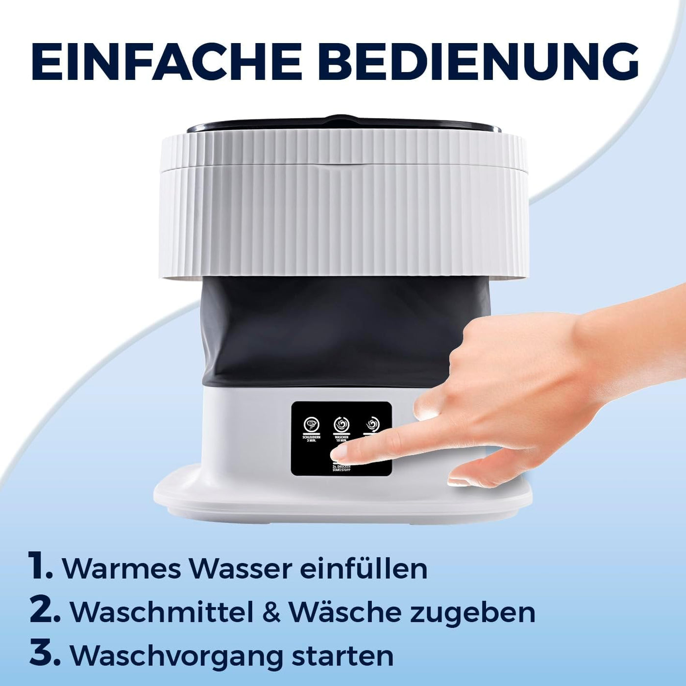 CLEANmaxx Mini-Waschmaschine ideal für Unterwegs | Mobile Waschmaschine mit 2 Waschprogrammen & einem Schleudergang | Zusammenfaltbar & leise | Für bis zu 1kg Wäsche | Geeignet für Camping & Reisen