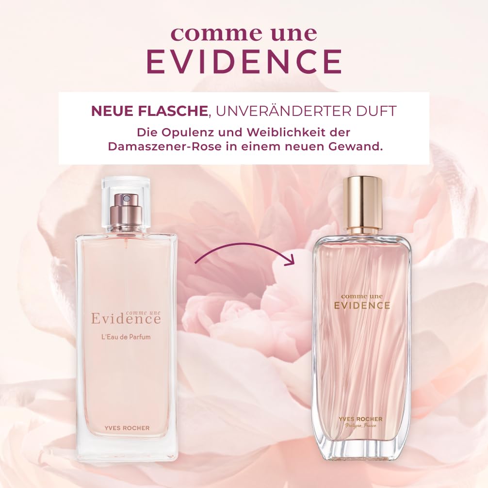 Yves Rocher COMME UNE EVIDENCE Eau de Parfum Damen - Floraler Chypre-Duft mit Noten von Damaszener-Rose, Bergamotte und Patschuli - Elegantes Parfum für Frauen - 100 ml