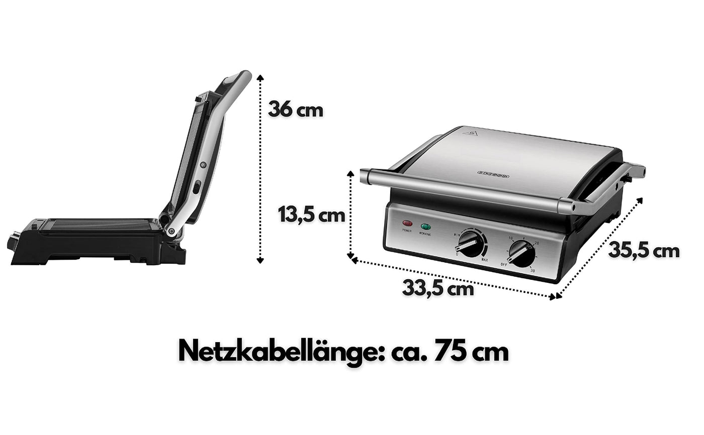 XXL Kontaktgrill abnehmbare Platten | 30 Minuten Timer | Panini Toaster | Sandwichtoaster | elektrischer Tischgrill | Kontaktgrill für Sandwiches, Steak und als Panini grill | Elektro Grill