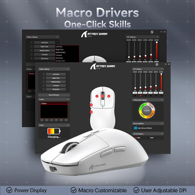 ATTACK SHARK X6 49g Superlight Maus mit magnetischer Ladestation, PixArt PAW3395 Gaming-Sensor, BT/2,4G kabellose/kabelgebundene Gaming-Maus, 26000 DPI, X3 verbesserte Office-Mäuse für Win11 (weiß)